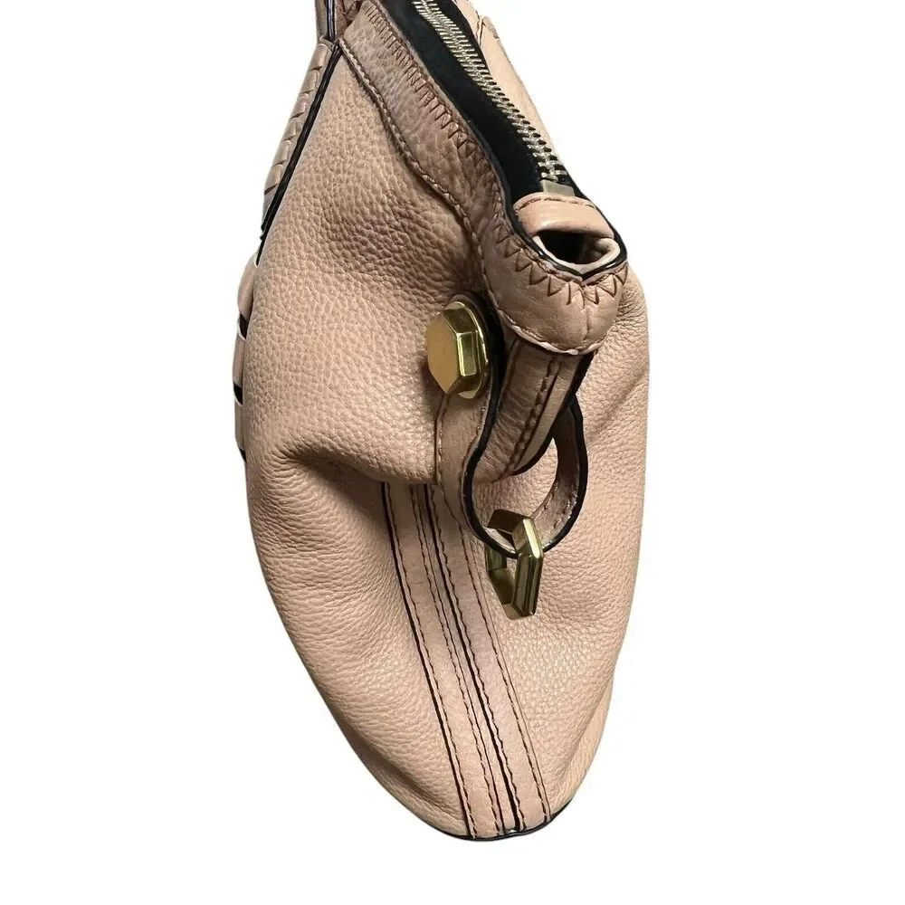 OrYany Tan Beige Cassie Pebbled Leather Satchel Bag Braided